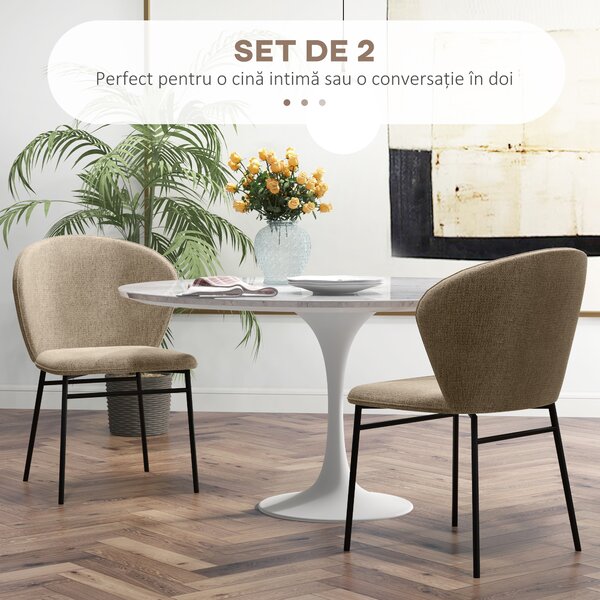 HOMCOM Scaun de masă, Design contemporan și elegant, Material textil cu efect de in, Oțel, 52 x 55 x 80 cm, Maro deschis | Aosom Romania