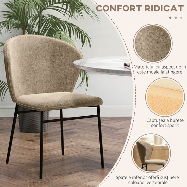 HOMCOM Scaun de masă, Design contemporan și elegant, Material textil cu efect de in, Oțel, 52 x 55 x 80 cm, Maro deschis | Aosom Romania
