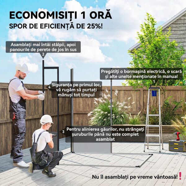 Outsunny Șopron pentru Grădină din Plastic cu Ferestre și Orificii de Ventilație, 190x191x215 cm, Gri Deschis | Aosom Romania