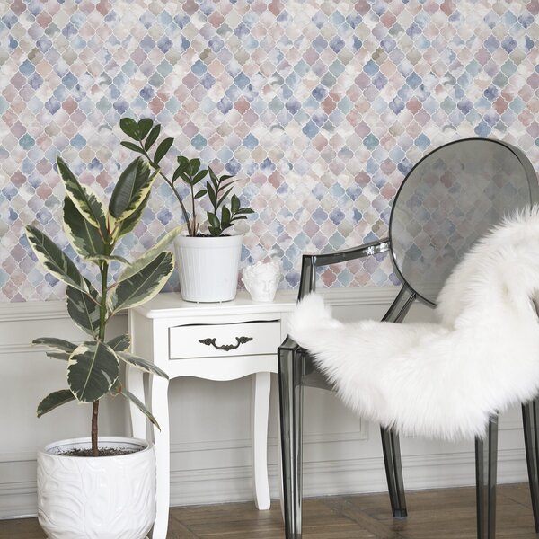 Tapet Mozaic în culori pastelate deschise, cu forme marocane delicate, Tapet abstract, a01039v1 : Uwalls.ro