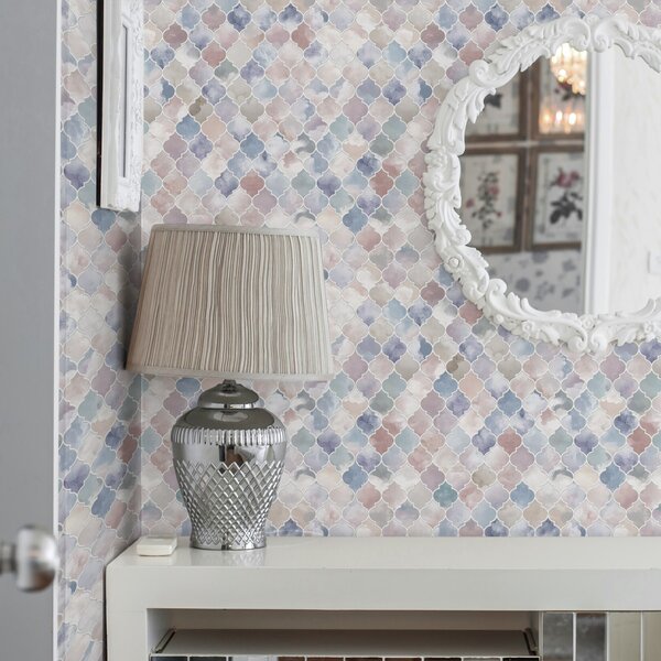 Tapet Mozaic în culori pastelate deschise, cu forme marocane delicate, Tapet abstract, a01039v1 : Uwalls.ro