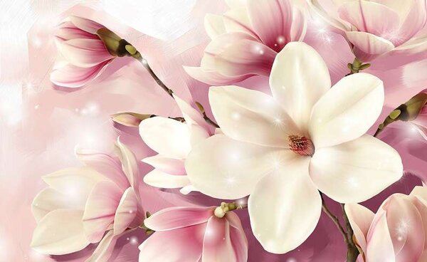 Fototapet floral cu accente roz - 3505 - Fototapet24