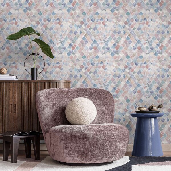 Tapet Mozaic în culori pastelate deschise, cu forme marocane delicate, Tapet abstract, a01039v1 : Uwalls.ro