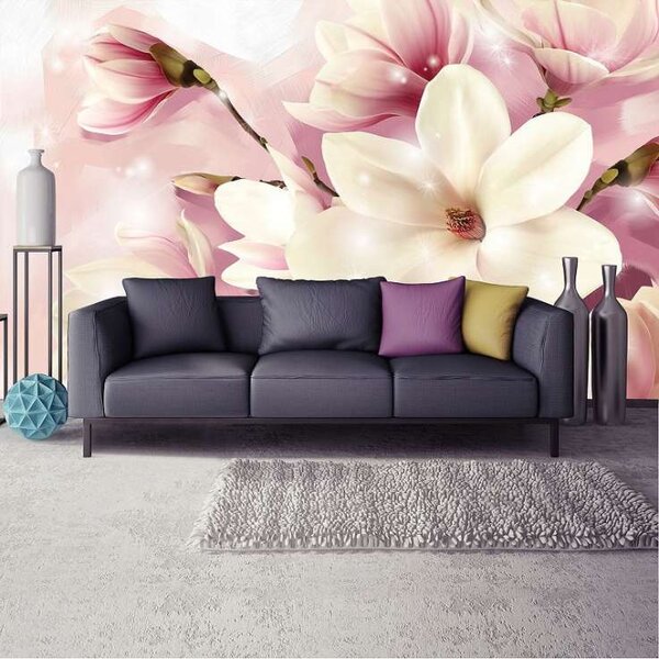 Fototapet floral cu accente roz - 3505 - Fototapet24
