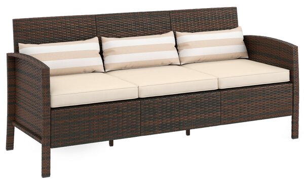 Outsunny Canapea de exterior cu 3 locuri, din ratan PE, cu perne confortabile și detașabile, 173x68x78 cm, maro | Aosom Romania
