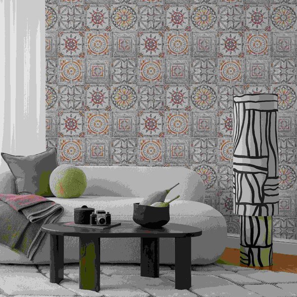 Tapet Medalioane vechi din mozaic de piatră cu detalii uzate, Tapet abstract, a01042 : Uwalls.ro