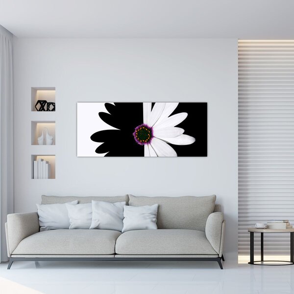 Tablou - Floare, alb- negru (120x50 cm)