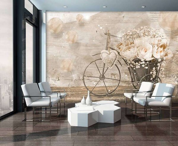 Tapet mural pictură în ulei bicicletă retro cu flori -3667 - Fototapet24