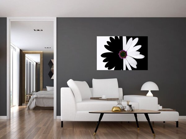 Tablou - Floare, alb- negru (90x60 cm)