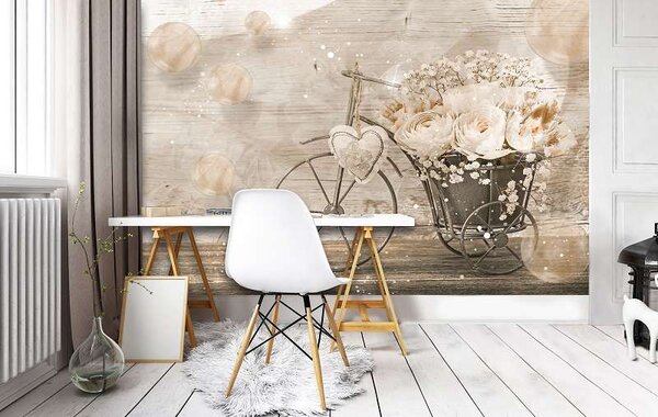 Tapet mural pictură în ulei bicicletă retro cu flori -3667 - Fototapet24