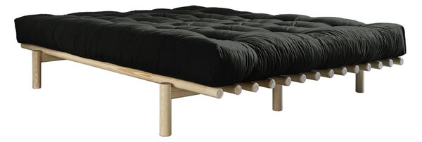 Pat dublu din lemn de pin cu saltea Karup Design Pace Comfort Mat Natural/Black, 180 x 200 cm