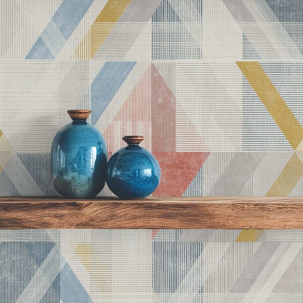 Tapet Design geometric cu un diamant roșu în centru, Tapet abstract, a01055 : Uwalls.ro
