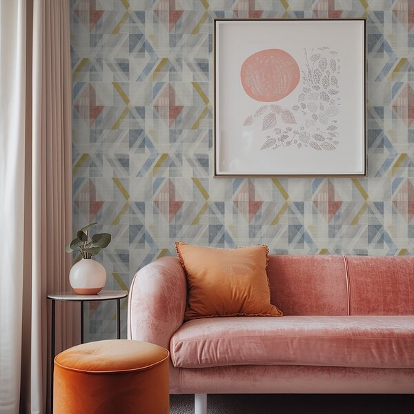Tapet Design geometric cu un diamant roșu în centru, Tapet abstract, a01055 : Uwalls.ro