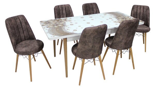 Set masă extensibilă Amaryllis Brown cu 6 scaune Apollo Maro
