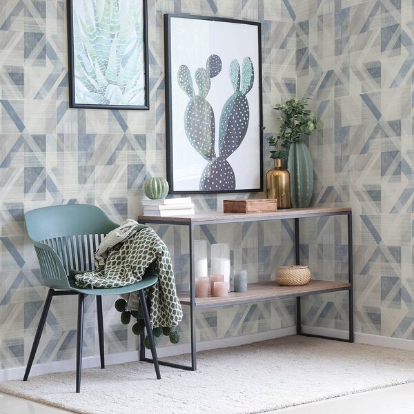 Tapet Design geometric în tonuri reci de albastru-gri, Tapet abstract, a01055v1 : Uwalls.ro