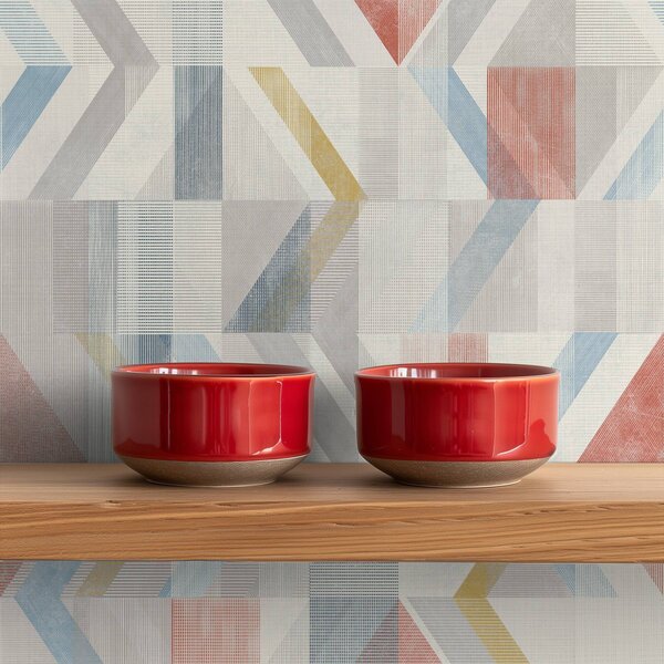 Tapet Săgeți geometrice în tonuri pastelate de roșu și albastru, Tapet abstract, a01056 : Uwalls.ro