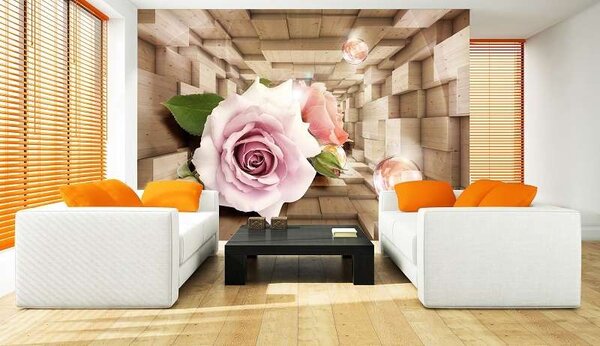 Fototapet cu efect 3D, trandafir roz - 3357 - Fototapet24
