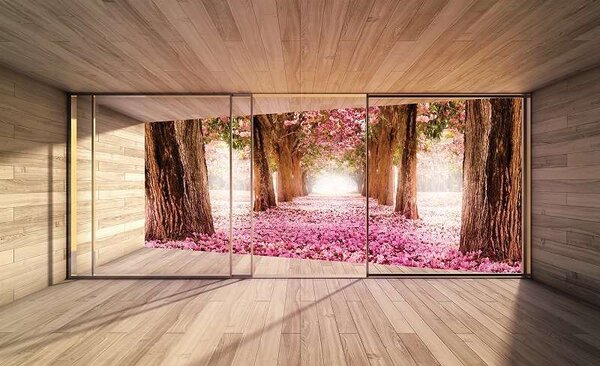 Fototapet 3D copaci înfloriţi văzuţi de pe terasă - 3294 - Fototapet24
