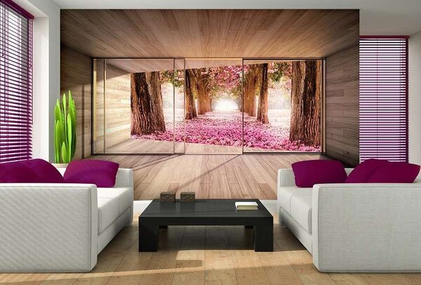 Fototapet 3D copaci înfloriţi văzuţi de pe terasă - 3294 - Fototapet24