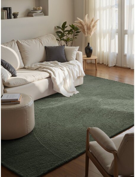 Covor verde închis țesut manual din lână 200x300 cm Calmio – Hanse Home