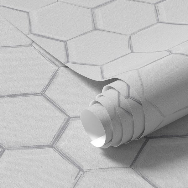 Tapet Hexagoane tridimensionale albe pe un fundal neted, Tapet abstract, a01059 : Uwalls.ro