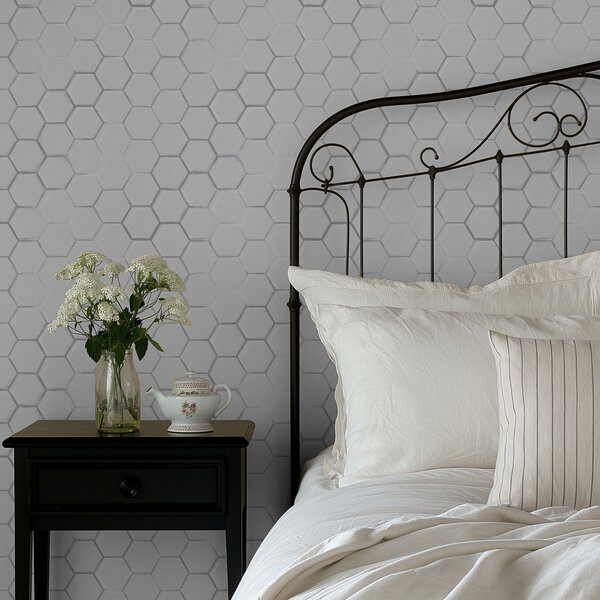 Tapet Hexagoane tridimensionale albe pe un fundal neted, Tapet abstract, a01059 : Uwalls.ro