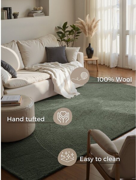 Covor verde închis țesut manual din lână 200x300 cm Calmio – Hanse Home