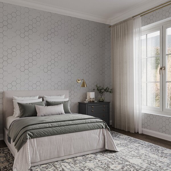 Tapet Hexagoane tridimensionale albe pe un fundal neted, Tapet abstract, a01059 : Uwalls.ro