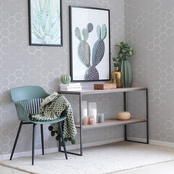Tapet Hexagoane tridimensionale de culoare gri deschis, cu umbre delicate, Tapet abstract, a01059v1 : Uwalls.ro