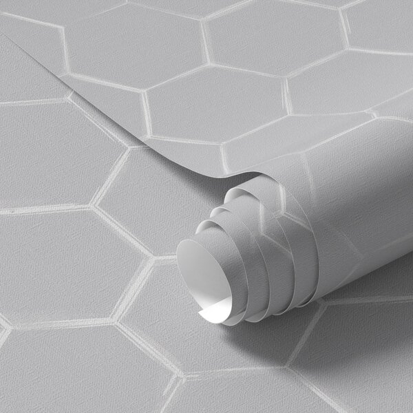 Tapet Hexagoane tridimensionale de culoare gri deschis, cu umbre delicate, Tapet abstract, a01059v1 : Uwalls.ro