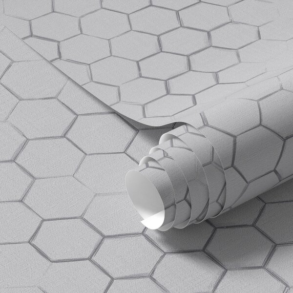 Tapet Plasă hexagonală fină pe un fundal texturat de culoare gri deschis, Tapet abstract, a01060 : Uwalls.ro