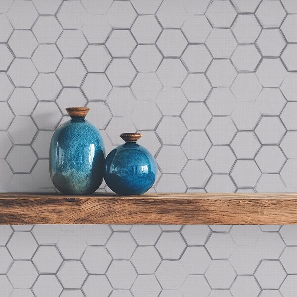 Tapet Plasă hexagonală fină pe un fundal texturat de culoare gri deschis, Tapet abstract, a01060 : Uwalls.ro