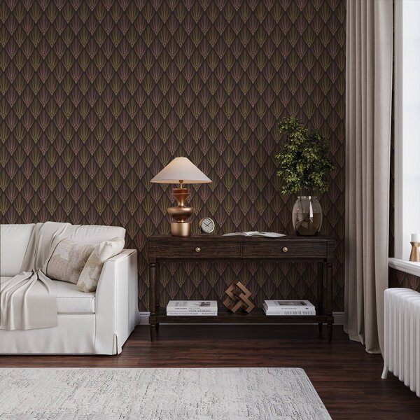 Tapet Art Deco bogat, cu nuanțe calde, Tapet abstract, a01064v2 : Uwalls.ro