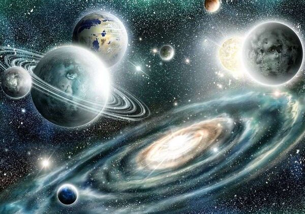 Tapet mural cu galaxii, planete şi calea lactee - 11896 - Fototapet24