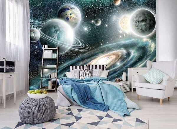 Tapet mural cu galaxii, planete şi calea lactee - 11896 - Fototapet24