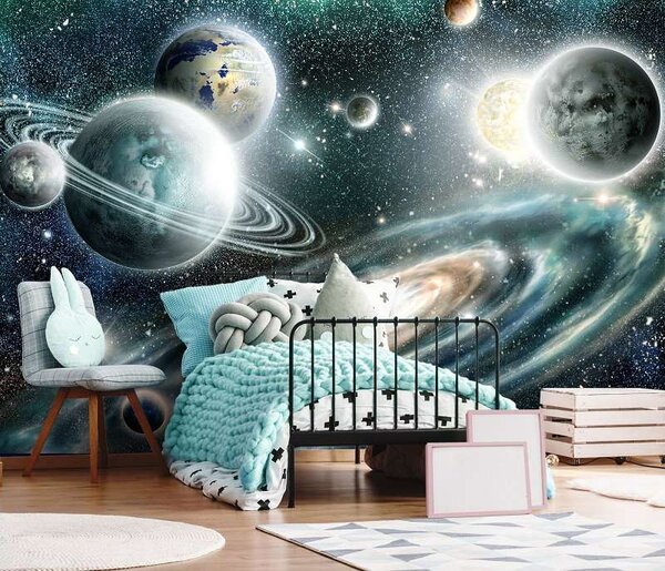 Tapet mural cu galaxii, planete şi calea lactee - 11896 - Fototapet24