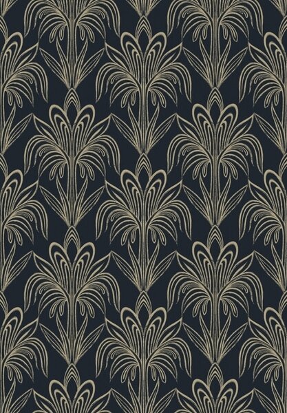 Tapet Ornament Art Deco în culori închise, cu plante stilizate, Tapet abstract, a01065 : Uwalls.ro
