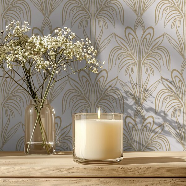 Tapet Ornament Art Deco ușor, cu plante stilizate, Tapet abstract, a01065v1 : Uwalls.ro