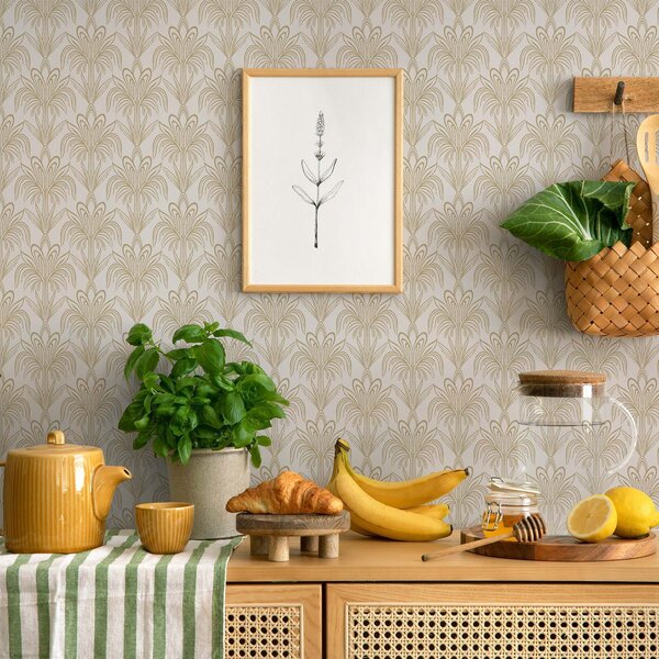 Tapet Ornament Art Deco ușor, cu plante stilizate, Tapet abstract, a01065v1 : Uwalls.ro