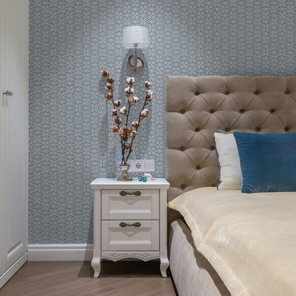 Tapet Model geometric albastru deschis cu cuburi, Tapet abstract, a01066 : Uwalls.ro
