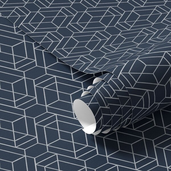 Tapet Rețea geometrică de cuburi de culoare bleumarin închis, Tapet abstract, a01066v1 : Uwalls.ro