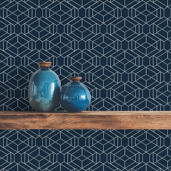 Tapet Rețea geometrică de cuburi de culoare bleumarin închis, Tapet abstract, a01066v1 : Uwalls.ro