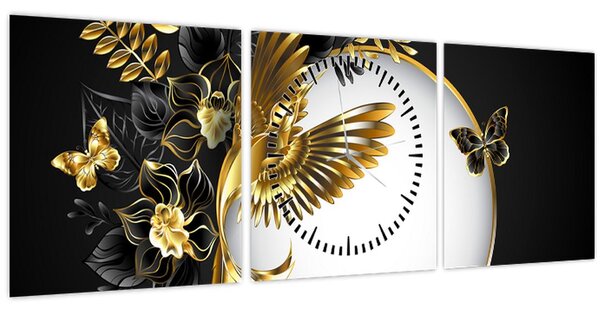 Tablou - Bile cu motive aurii (cu ceas) (90x30 cm)