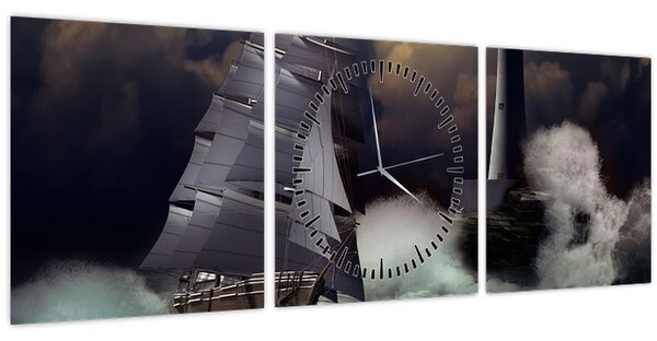 Tablou - Vapor în furtună (cu ceas) (90x30 cm)
