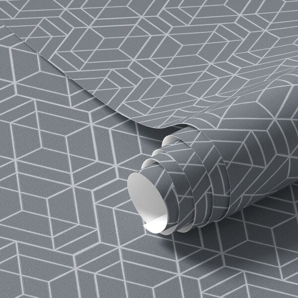 Tapet Fundal gri cu cuburi tridimensionale albe dispuse într-o grilă, Tapet abstract, a01067v2 : Uwalls.ro