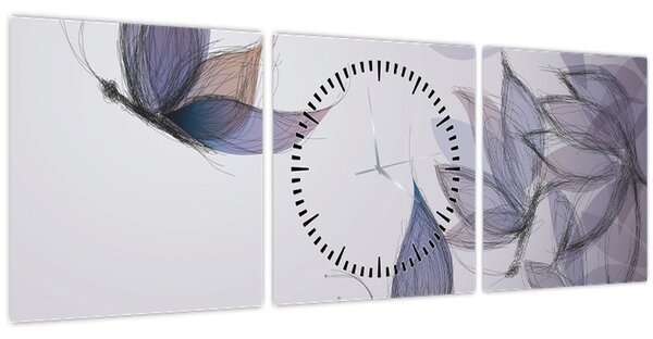 Tablou - Fluturi desenați (cu ceas) (90x30 cm)