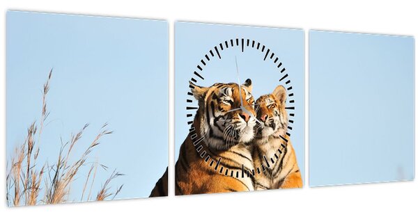 Tablou - Tigroaica cu pui (cu ceas) (90x30 cm)