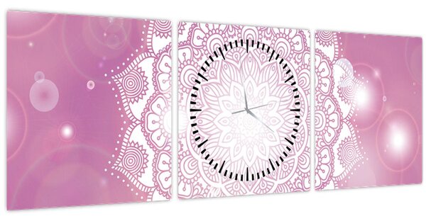 Tablou - Mandala pe fundal roz (cu ceas) (90x30 cm)