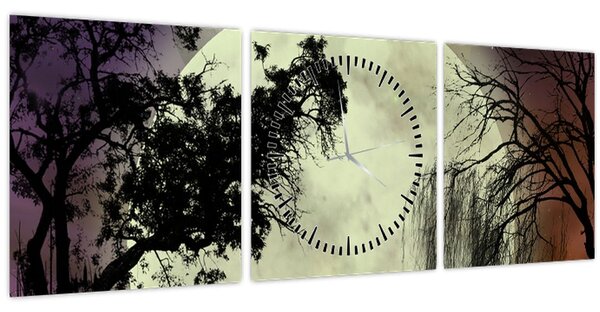 Tablou - Lună plină deasupra apei (cu ceas) (90x30 cm)