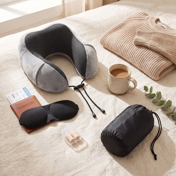 Set perna de calatorie cervicala 3D memory foam, masca de somn si dopu